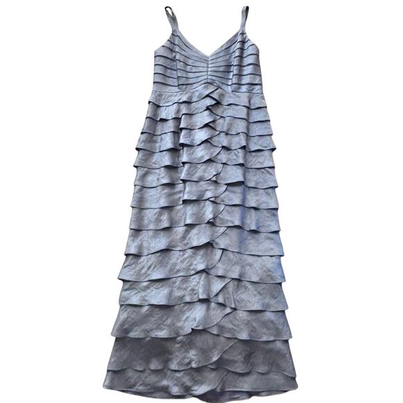 Adrianna Papell Silvery Purple Gray Tiered Mesh Evening Formal Dress V Neck 16W - Picture 1 of 8